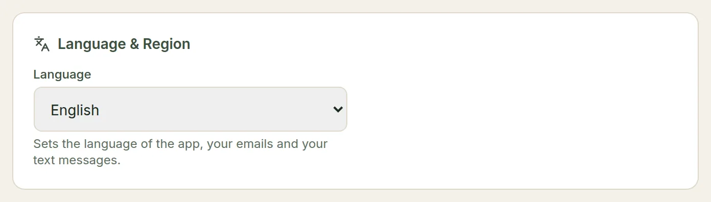 The Language & Region section of My Profile with a Language dropdown